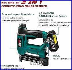 Cordless Brad Nailer Rechargeable Nail Staple Gun 20V with Battery and Charger