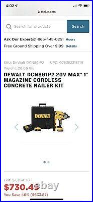 DEWALT DCN891P2 20V Cordless Concrete Nailer Kit
