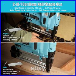 DURATECH 2 IN 1 Cordless Brad Nailer 18 GA Nail/Staple Gun 1000PCS Nails WithCase
