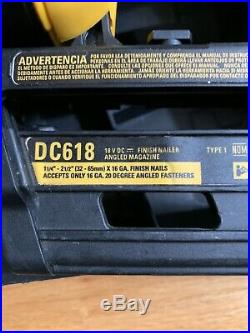 DeWalt DC618 18-Volt Cordless 16 Gauge Angled Finish Nailer Very Good Condition