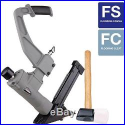 Flooring Nailer Air Nail Gun Pneumatic 3-in-1 Stapler Aluminum Rubber Mallet