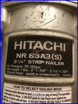 Hitachi NR83A3 (S) Pneumatic Framing Nailer Strip Nail Gun