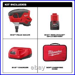 Milwaukee 2458-21 M12 Cordless Palm Nailer Kit-Battery/Charger/Bag Included