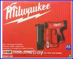 Milwaukee 2540-20 M12 Compact Li-Ion 23 Gauge Pin Nailer (Tool Only) New