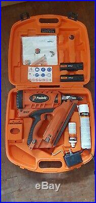 Paslode IM350+ 30 degree nailer nail gun plastic case oil cleaner and 2 battery