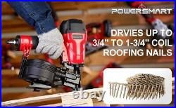 PowerSmart Coil Roofing Nailer 15 Degree Nail Gun Safety Goggles 120 PCS Load