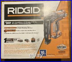 RIDGID 18V Hyperdrive 2-1/2 Straight Finish Nailer 16 Gauge Battery Charger Bag
