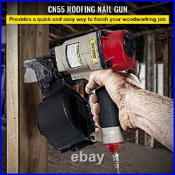 VEVOR CN55 Pneumatic Nail Gun 2-Inch Length 15Deg. Coil Siding Nailer